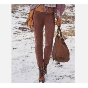 Sundance Size 10 Luxe Dreams Faux Suede Moto Pants Ankle Zip Cognac Brown